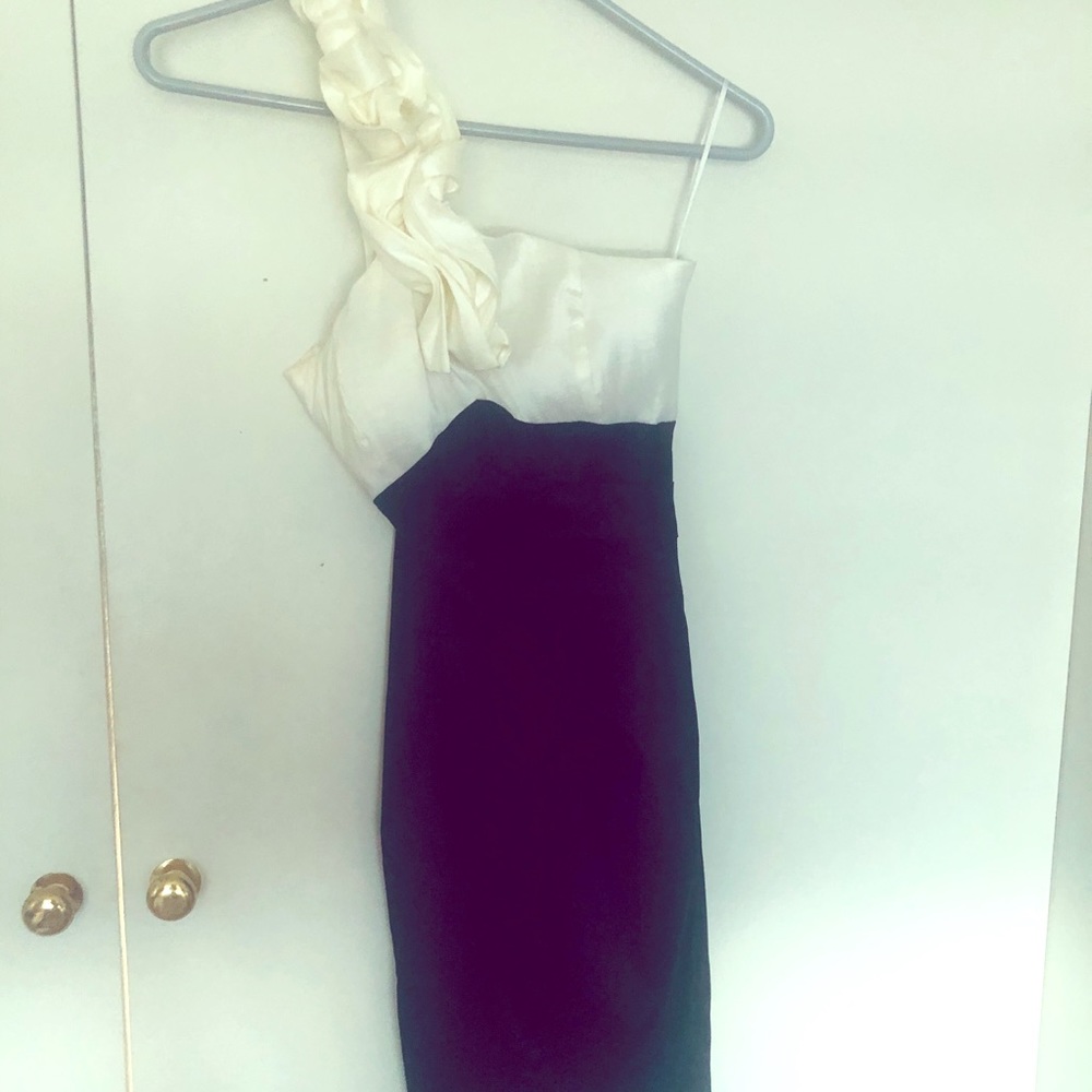 Ruffled one shoulder dress. Very sleek and classy